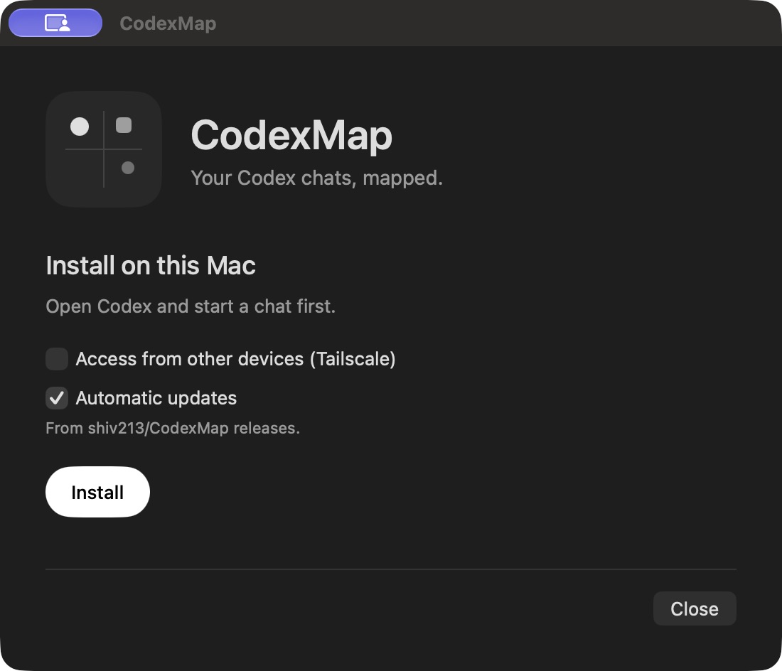 CodexMap Mac installer with optional Tailscale access and automatic updates