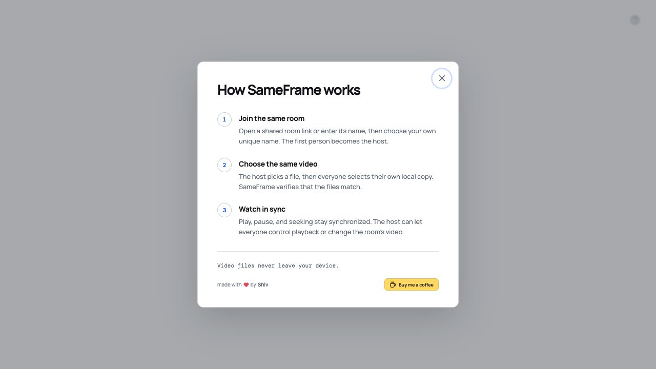 How SameFrame works, including its privacy-first local video flow