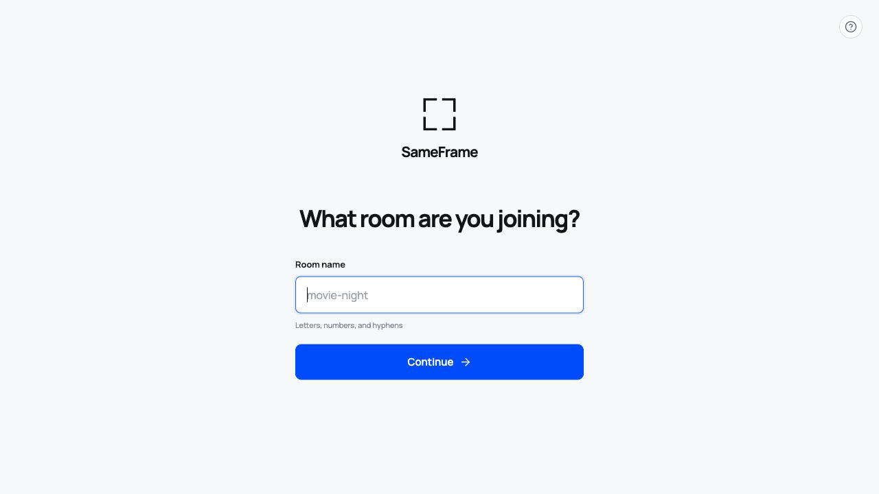 SameFrame room entry screen